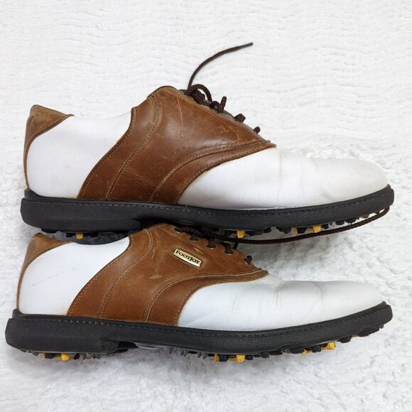 Footjoy Men's SuperLites Spiked Golf Shoes White Brown Style 58049 US Size 10M - Picture 2 of 8